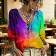 thumbnail image 1 of Womens Polka Dot Lace Up Blouses 3/4 Sleeve V Neck Peasant Top Abstract Geometric Print Drawstring Ruffle 3/4 Sleeve Summer Casual Flowy Tops, 1 of 5