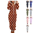 thumbnail image 1 of Womens Polka Dot Pajamas Fuzzy Fleece Hooded Onesie Zip Up Jumpsuit Lounge Sleepwear Cozy Union Suit with Pocketsfor Winter Christmas, Wine, L, 1 of 7
