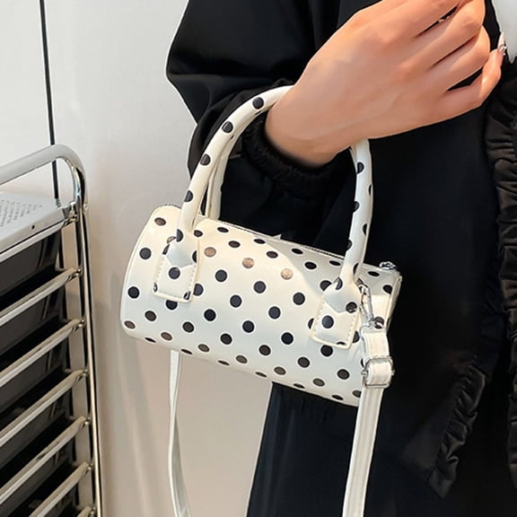 Womens Polka Dot Shoulder Bags Round Boston Crossbody Bag Glossy Purses Satchel Handbag Cute Mini Bucket Bag,Daily Use Bags,White