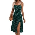thumbnail image 1 of Womens Polka Dot Sundresses Spaghetti Strap Summer Slim Fit Side Slit Midi Dress A Line Beach Dress Peacock Green M, 1 of 8