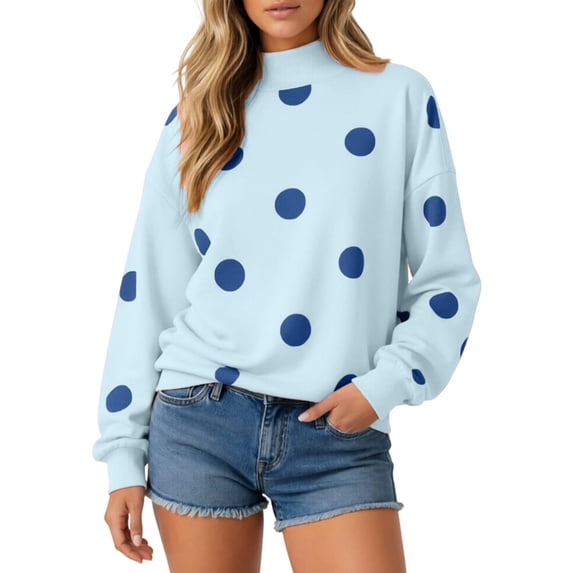 Womens Polka Dot Sweatshirts Neck Long Sleeve Pullover Tops Oversized Drop Shoulder Loose Fit Soft Cute Graphic Print Y2K Casual Fall Fashion Outfits