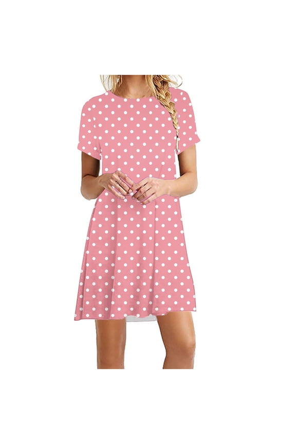 Womens Polka Dot Tshirt Dresses Casual Summer Short Sleeve Mini Dress Vacation Casual Beach Going Out Sundress