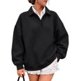 thumbnail image 1 of Womens Polo Collar Button Sweatshirt Oversized Long Sleeve Casual Loose Fit Fall Winter Pullover Top Black 2XL, 1 of 3