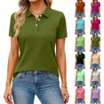 thumbnail image 1 of Womens Polo Shirt Short Sleeve Collared Top Button Down Breathable Regular Fit Work Golf Tennis Basic Dressy Blouses Army Green L, 1 of 5