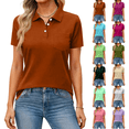 thumbnail image 1 of Womens Polo Shirt Short Sleeve Collared Top Button Down Breathable Regular Fit Work Golf Tennis Basic Dressy Blouses Vermilion M, 1 of 5