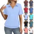 thumbnail image 1 of Womens Polo Shirts 3/4 Sleeve Banded Bottom Tops Business Casual Tops Collared V Neck Blouses,Sky Blue S, 1 of 5