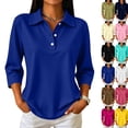 thumbnail image 1 of Womens Polo Shirts Business Casual Collared Three Quarter Sleeve Soft Tops Relaxed Fit Office Everyday Wear Blouses with Henley Button Front 2026 Blue M, 1 of 4