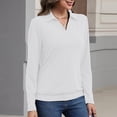 thumbnail image 1 of Womens Polo Shirts Long Sleeve Banded Bottom Tops Business Casual Tops Collared V Neck Blouses White 2XL, 1 of 4