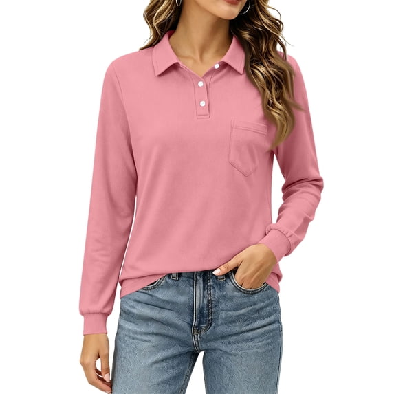 Womens Polo Shirts Long Sleeve Collared Button Golf Work Cute Summer Tops, 2XL