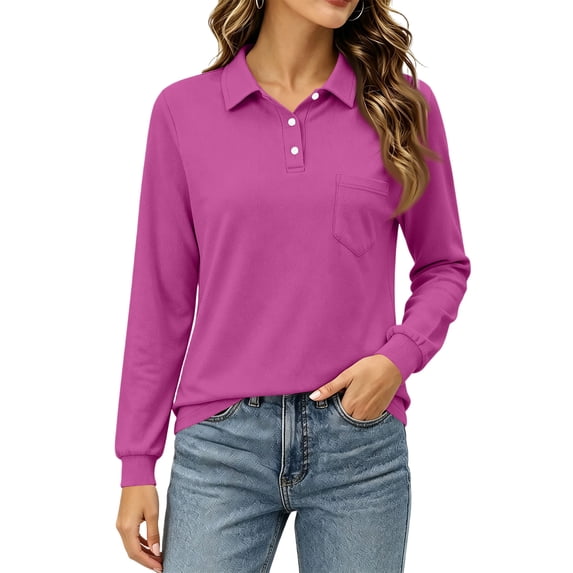 Womens Polo Shirts Long Sleeve Collared Button Golf Work Cute Summer Tops, L