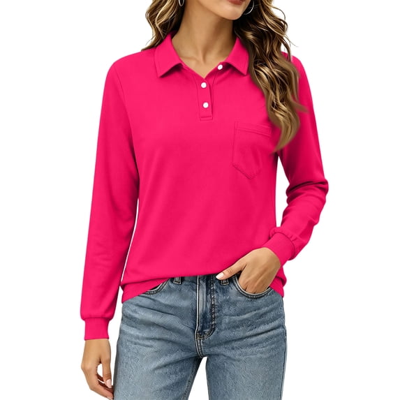 Womens Polo Shirts Long Sleeve Collared Button Golf Work Cute Summer Tops, M