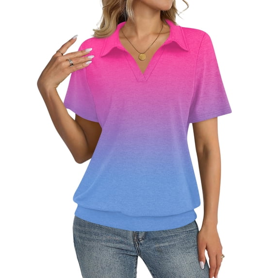 Womens Polo Shirts Plus Size V Neck Collared Short Sleeve Golf Shirt 2026 Spring Summer Casual Work Tops