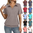 thumbnail image 1 of Womens Polo Shirts Short Sleeve Banded Bottom Business Tops Collared V Neck Casual Dressy Blouses Blue M, 1 of 6