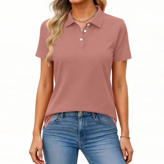 Womens Polo Shirts Short Sleeve Button Lapel Collared Summer Tops Business Casual Basic Tees Watermelon Red M
