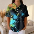 thumbnail image 1 of Womens Polo Shirts Summer Waffle Vintage Texture Gradient Print Womens Golf Shirts Short Sleeve Button Collar Going Out Blouse Green M, 1 of 5