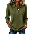 thumbnail image 1 of Womens Polo Shirts for Work Collared Button Vintage 3/4 Sleeve Tops Fall Lightweight Loose Fit Soild Blouses 2XL, 1 of 5
