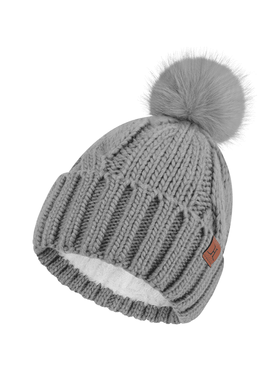 Womens Pom Pom Winter Hat Warm Cable Knit Beanie Hats for Women Skull Cap with Thick Fleece Lined Gifts