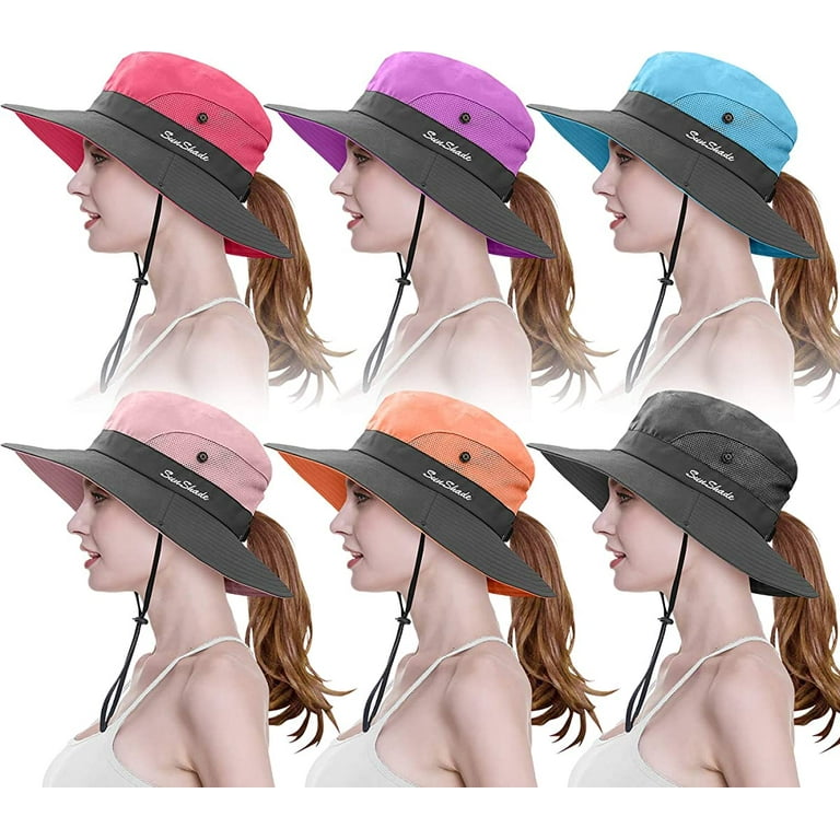 Vorkoi Womens Ponytail Sun Hat UV Protection Bucket Hats Foldable Wide Brim Hat for Beach Fishing Hiking, adult Unisex, Size: One size, Orange