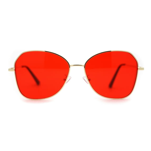 Womens Pop Color Lens Classic Metal Rim Butterfly Sunglasses Gold Red
