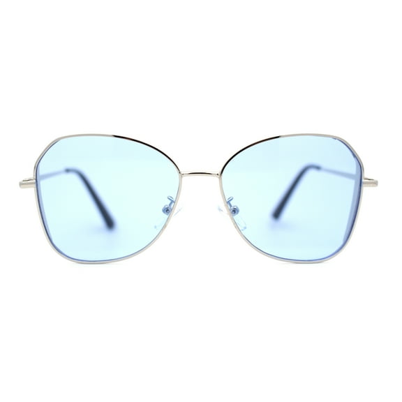 Womens Pop Color Lens Classic Metal Rim Butterfly Sunglasses Silver Blue