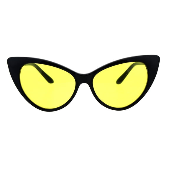 Womens Pop Color Lens Classic Plastic Cat Eye Goth Sunglasses Black Yellow