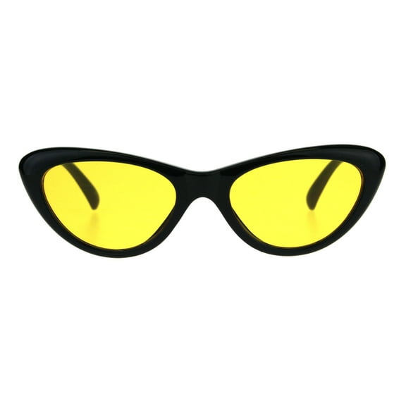 Womens Pop Color Lens Goth Narrow Cat Eye Plastic Sunglasses Black Yellow