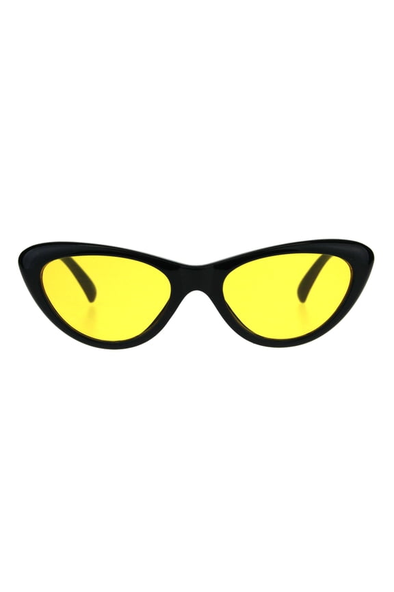 Womens Pop Color Lens Goth Narrow Cat Eye Plastic Sunglasses Black Yellow