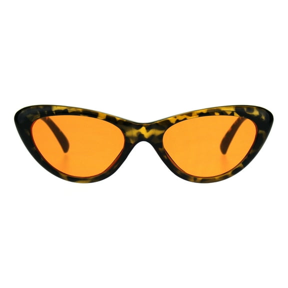 Womens Pop Color Lens Goth Narrow Cat Eye Plastic Sunglasses Tortoise Orange
