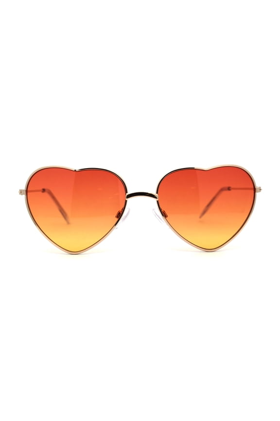 Womens Pop Color Lens Hippie Heart Shape Metal Rim Sunglasses Gold Red Orange