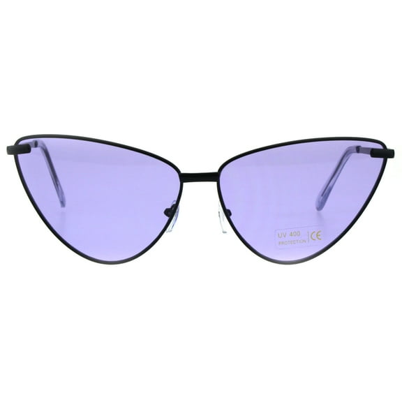 Womens Pop Color Lens Metal Rim Cat Eye Goth Sunglasses Black Purple