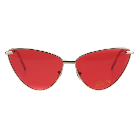 Womens Pop Color Lens Metal Rim Cat Eye Goth Sunglasses Gold Red