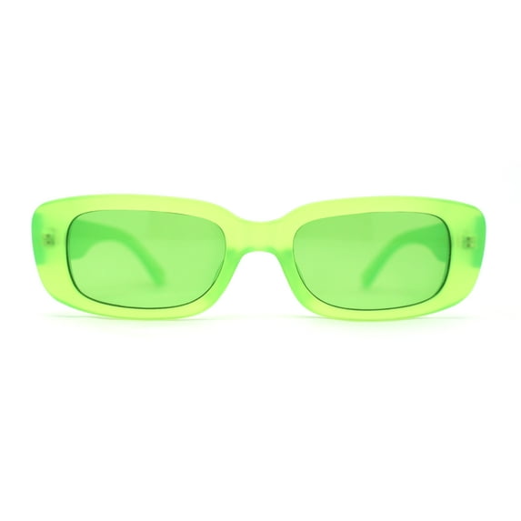 Womens Pop Color Rounded Mod Narrow Rectangle Plastic Sunglasses Green