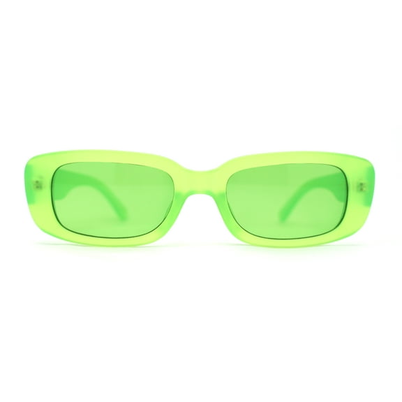 Womens Pop Color Rounded Mod Narrow Rectangle Plastic Sunglasses Green