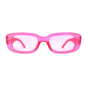 Womens Pop Color Rounded Mod Narrow Rectangle Plastic Sunglasses Pink