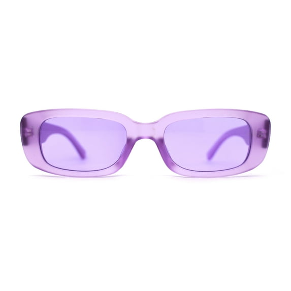 Womens Pop Color Rounded Mod Narrow Rectangle Plastic Sunglasses Purple
