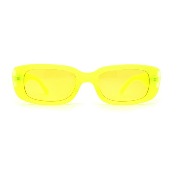 Womens Pop Color Rounded Mod Narrow Rectangle Plastic Sunglasses Yellow
