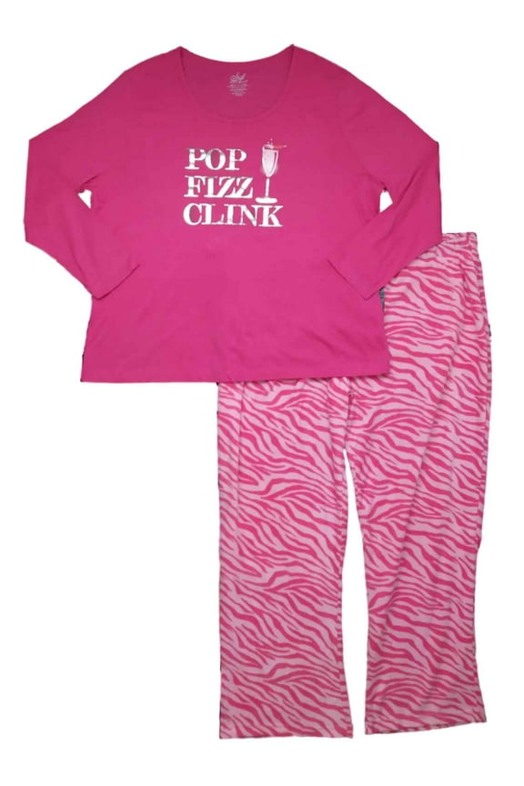 Womens Pop Fizz Clink Zebra Tiger Striped Fleece Pajamas Animal Print Sleep Set