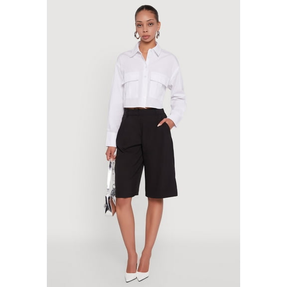 Womens Poplin Flap Pocket Boxy Cropped Shirt