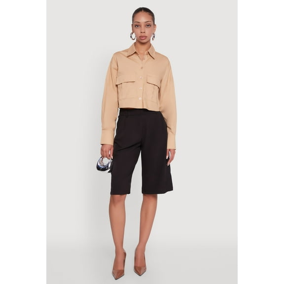 Womens Poplin Flap Pocket Boxy Cropped Shirt