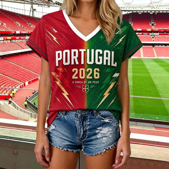 Womens Portugal Soccer T-Shirt Top Football Fan Tee Shirt Portugal Graphic V Neck Short Sleeve Casual Shirt Tops XXL