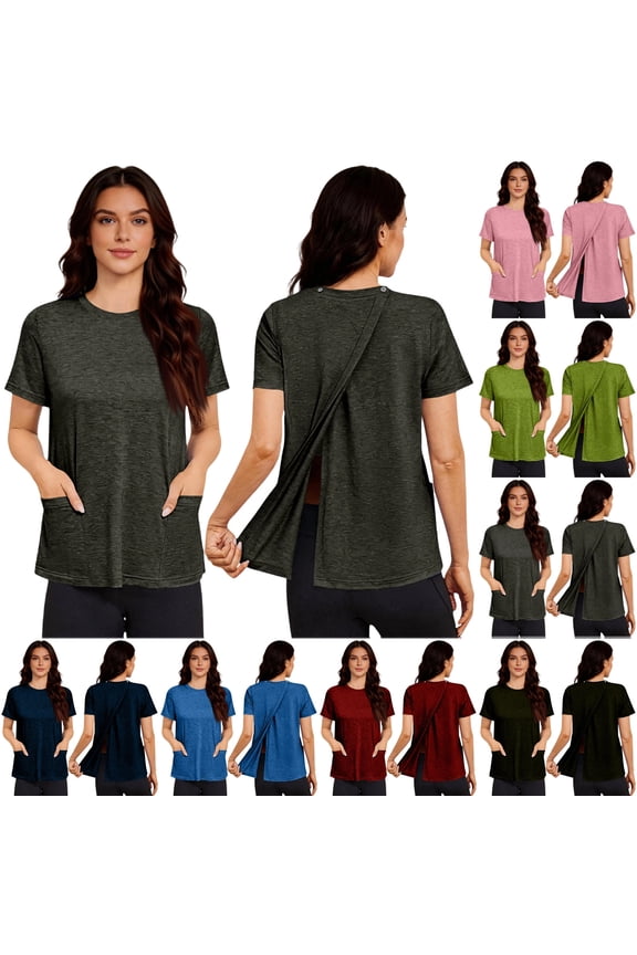 Womens Post Surgery Shirts Short Sleeve Loose Fit Open Back Tops Soft Post Op Recovery Adaptive Clothing,L,#01 Dark Gray