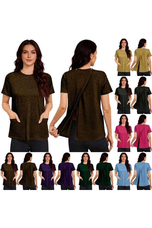 Womens Post Surgery Shirts Short Sleeve Loose Fit Open Back Tops Soft Post Op Recovery Adaptive Clothing,L,#01 Light Brown