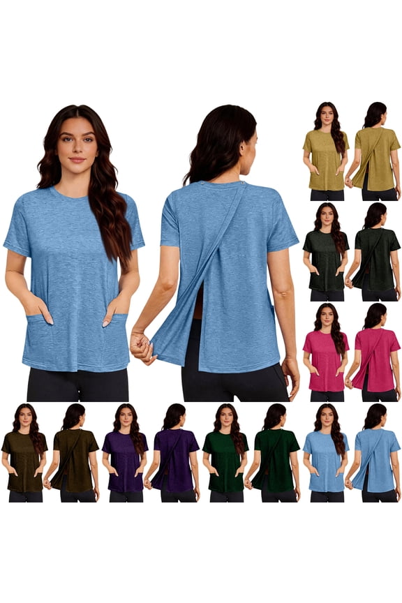 Womens Post Surgery Shirts Short Sleeve Loose Fit Open Back Tops Soft Post Op Recovery Adaptive Clothing,M,#01 Sky Blue