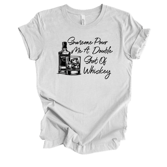 Womens Pour Me A Double Shot Of Whiskey Funny Cute Whiskey Bottle & Glass Ladies Short Sleeve T-Shirt-Ash-4X-Large