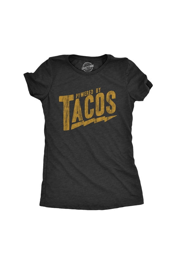 Womens Powered By Tacos T Shirt Funny Sarcastic Vintage Retro Graphic Tee for Girls Womens Graphic Tees