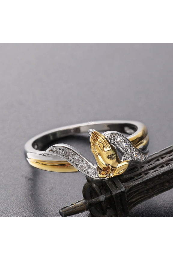 Womens Prayer Hands Ring Two Tone Copper Gold Plated