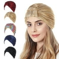 thumbnail image 1 of Womens Pre-Tied Pleated Turban with Knot Design Stretchable Headwrap for Casual Style, 1 of 5