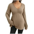 thumbnail image 1 of Womens Pregnancy Tunic Tops Button V Neck Long Sleeve Maternity Outfits Ribbed Knit Stretch Soft Mama Tshirts (S, Khaki), 1 of 7