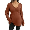 thumbnail image 1 of Womens Pregnancy Tunic Tops Button V Neck Long Sleeve Maternity Outfits Ribbed Knit Stretch Soft Mama Tshirts (XL, Brown), 1 of 7