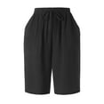 thumbnail image 1 of Womens Premium Linen Blend Shorts Knee Length Comfy Ultra Soft Deep Pocket Detail Bermuda Short, 1 of 7